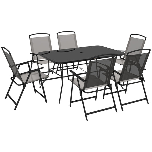 Seven-Piece Garden Dining Set, with Glass-Top Table and Folding Chairs - Grey