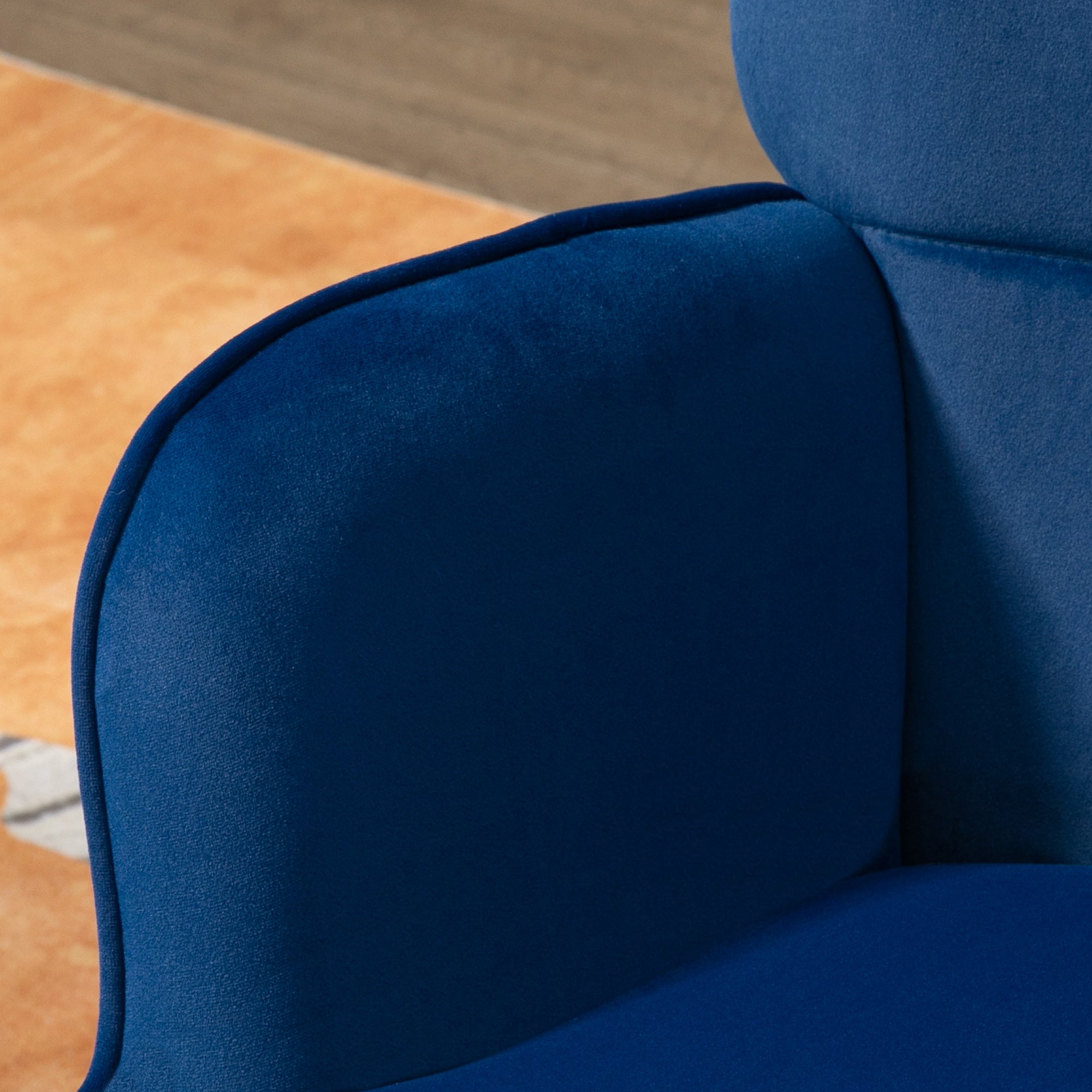 Modern Armchair with Footstool, Upholstered Accent Chair with Ottoman, Steel Legs, Velvet Wingback Chair for Living Room, Bedroom, Home Study, Dark Blue