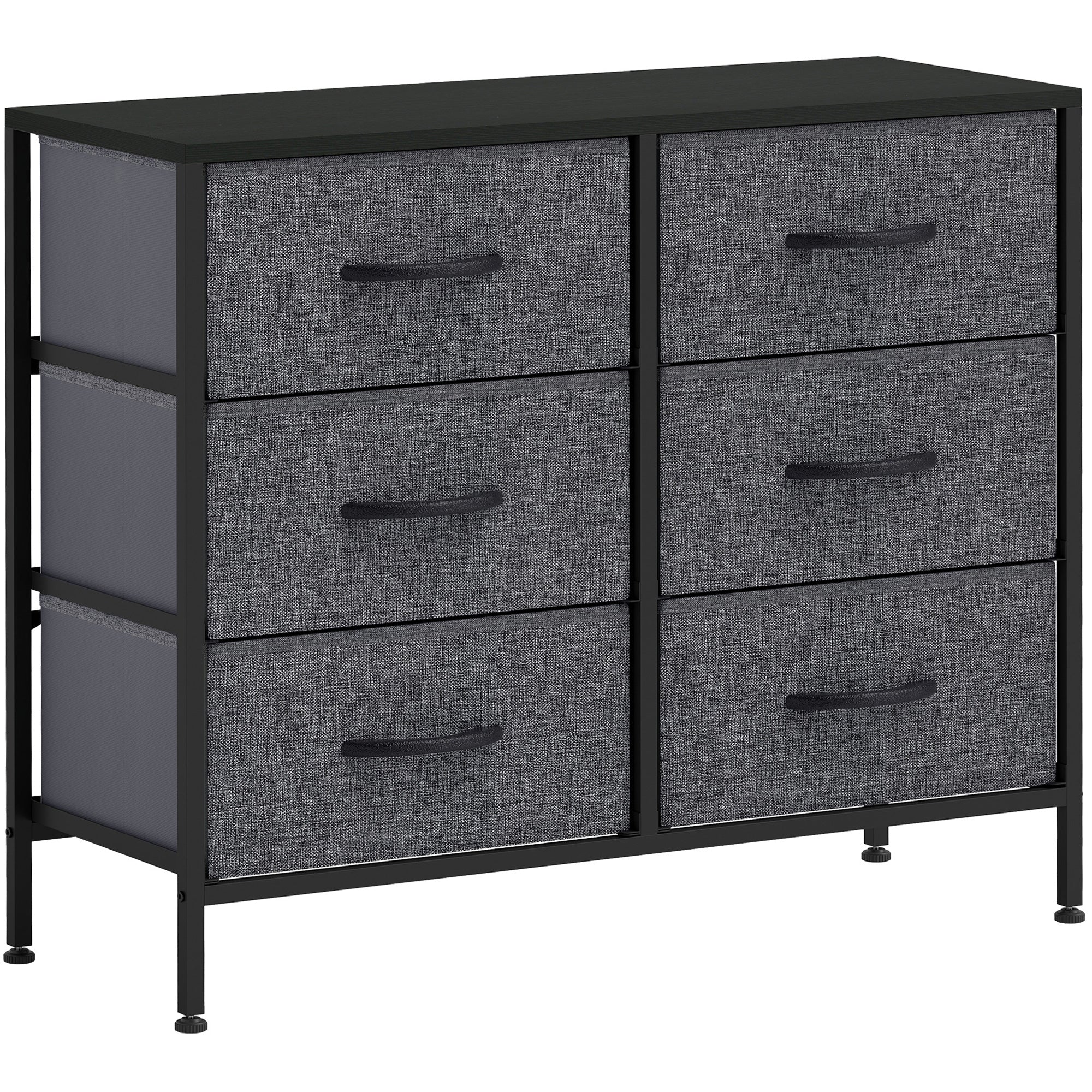 Fabric Chest of Drawers, Industrial Bedroom Dresser with 6 Fabric Drawers, Steel Frame and Wooden Top for Nursery, Living Room, Hallway, Black