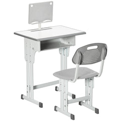 Kids Adjustable Desk and Chair Set, Book Stand, Pen Slot - Grey