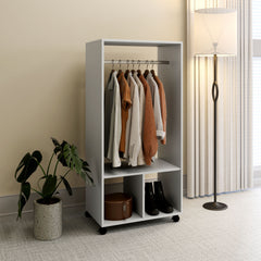 Open Wardrobe on Wheels, Bedroom Wardrobe with Clothes Hanging Rail, 2 Storage Shelves, Mobile Garment Rack for Cloakroom, Hallway, Grey
