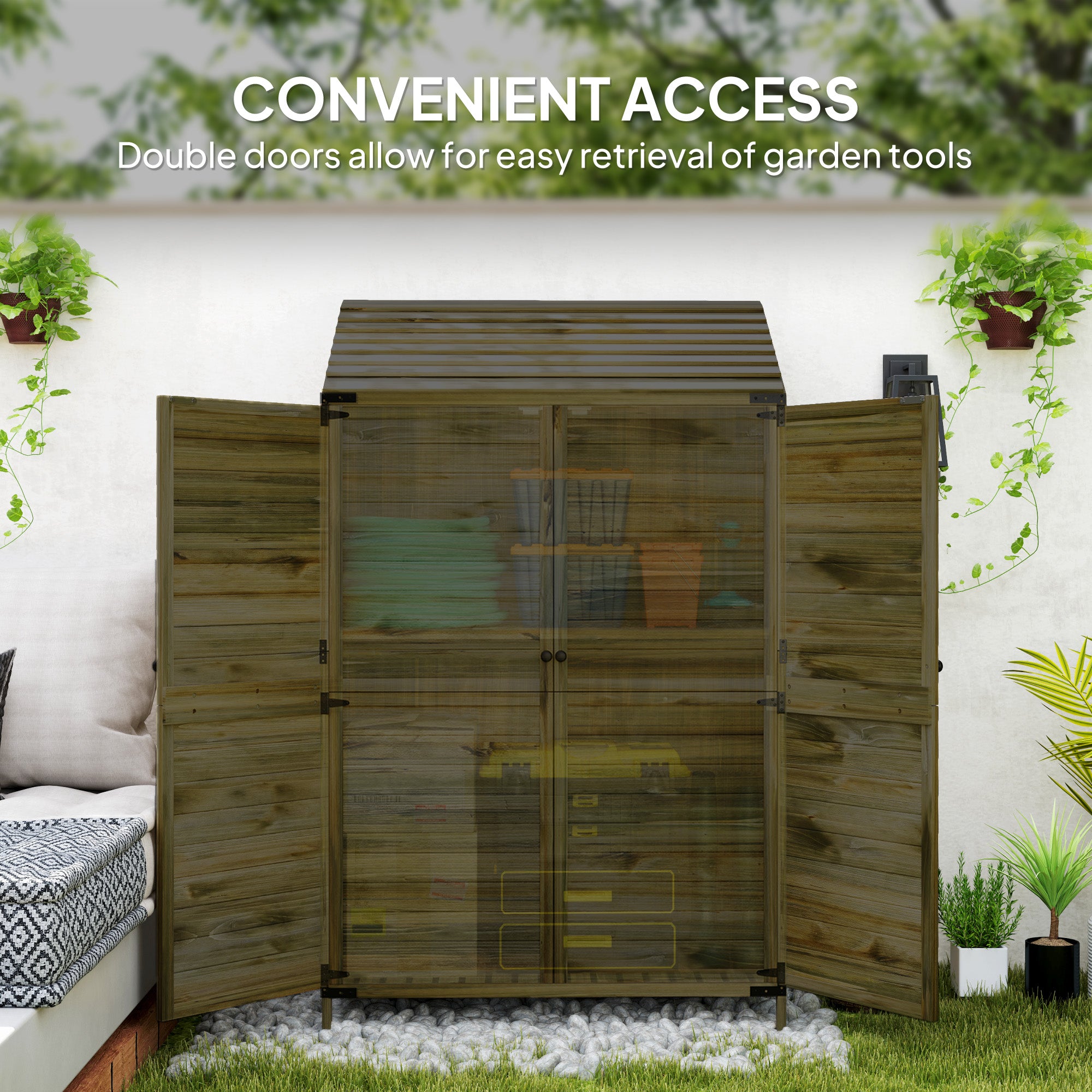 103.5 x 59 cm Wooden Garden Shed - Brown
