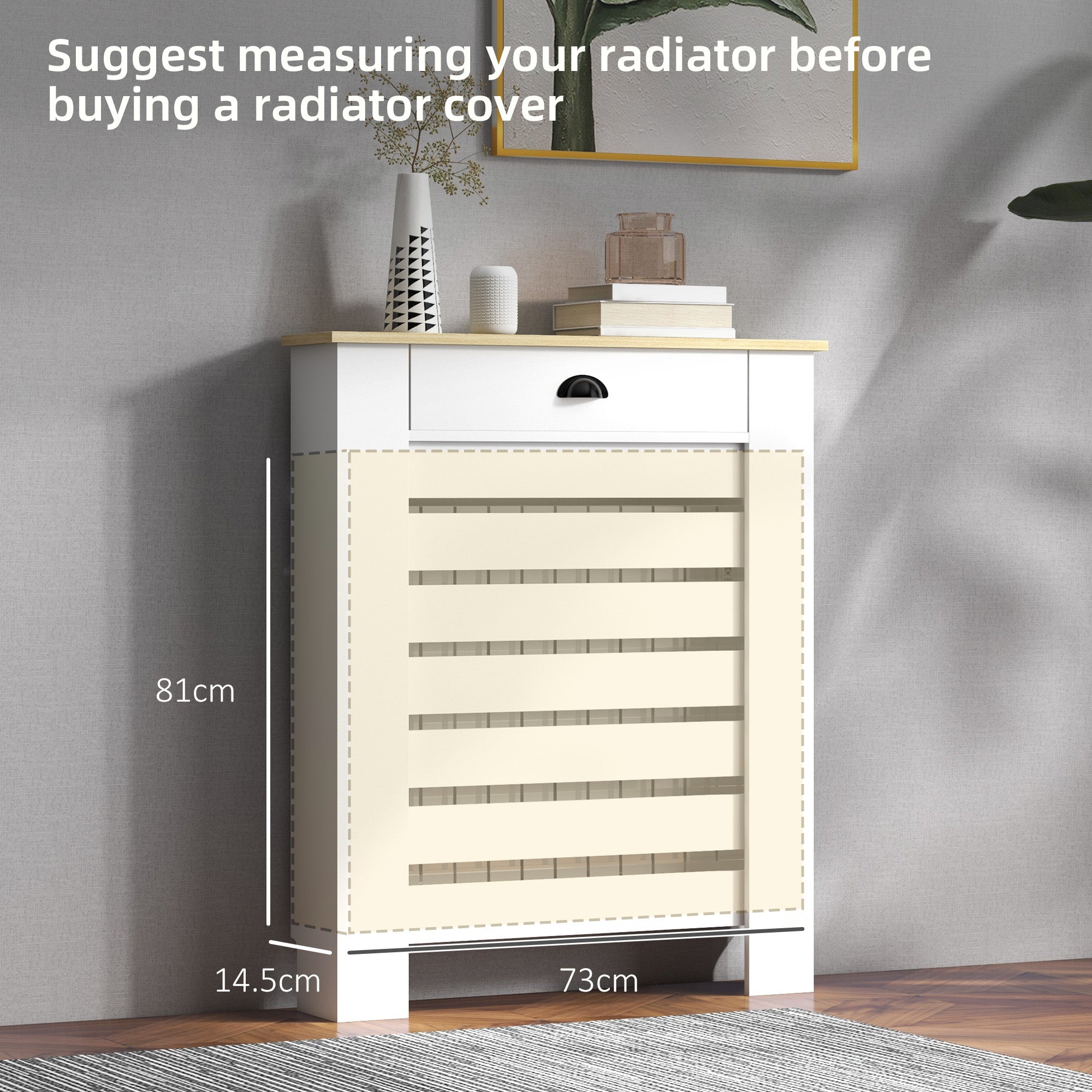 Fynco - 95.5H x 78Wcm Radiator Cover, with Drawer - White