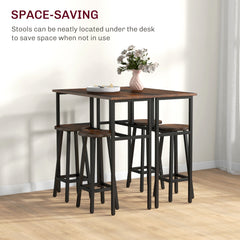 6-Piece Bar Table Set, Counter Height Kitchen Dining Set with 2 High Tables & 4 Stools, Space Saving Compact Bar Furniture for Small Kitchens and Flats, Multiple Arrangements, Rustic Brown