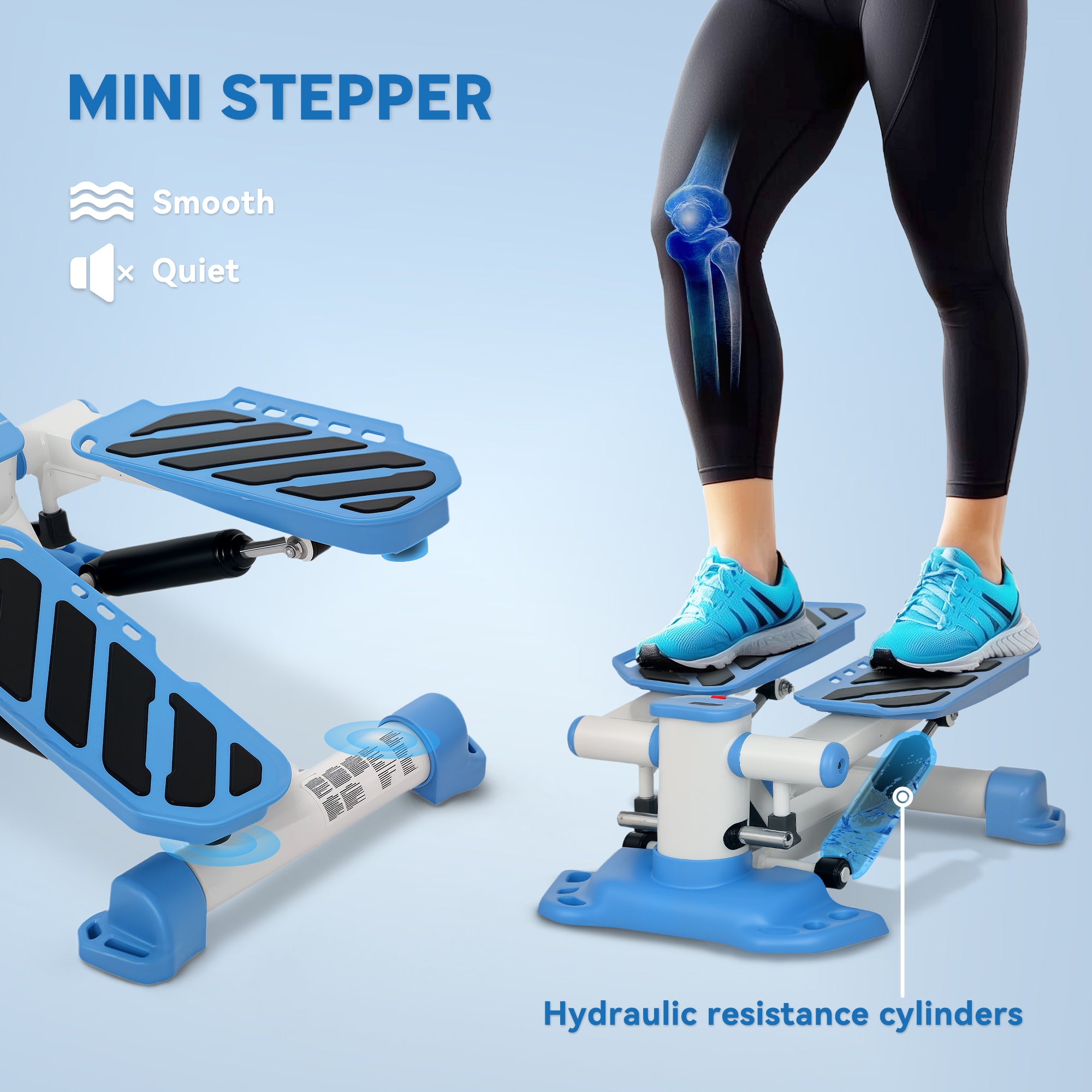 Portable Mini Stepper, Steppers for Exercise Workout with LCD Display Monitor, Anti-skid Foot Pedals for Home Gym Office, Blue