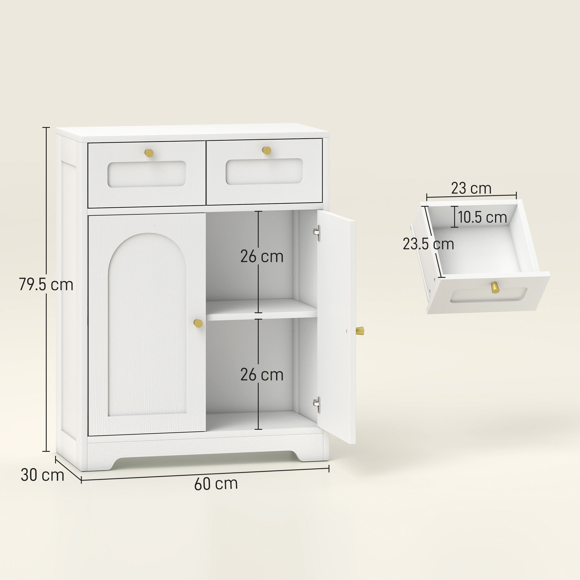 Fynco - Bathroom Floor Cabinet with 2 Drawers - White
