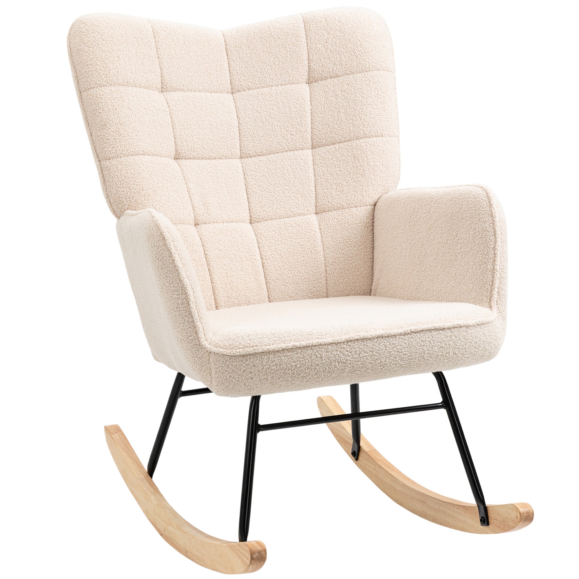 Berber Fleece Nursery Glider Rocker for Nursing, Wingback Rocking Chair for Living Room, Beige