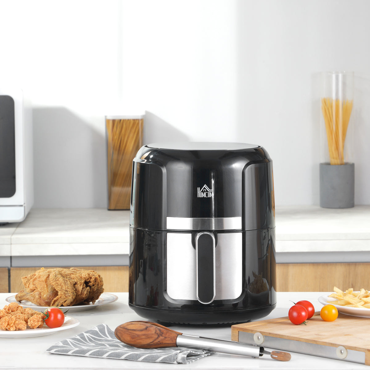 4L Air Fryer, 1300W Air Fryer Oven with Digital Touch Display, Rapid Air Circulation, 12 Cooking Programs, Adjustable Temperature, Timer, Nonstick Basket for Oil Less or Low Fat Cooking, Black