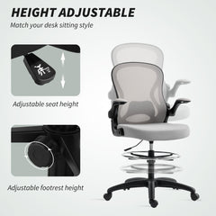 Fynco - Adjustable Mesh Standing Desk Chair with Flip-up Armrests Lumbar Support Armrests Adjustable Footrest Ring Grey