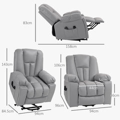 Leathaire Eight Massage Point Armchair, with Reclining Back - Charcoal Grey