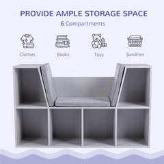 Kids Bookcase Shelf Storage Cabinet Unit, Living Room Sideboard w/ Six Compartments for Toys, Books - Grey