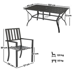 7 Pieces Garden Table and Chairs 6 Seater Outdoor Table and Chairs with Umbrella Hole, for Poolside, Garden, Black