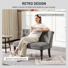 Fynco - Velvet 2 Seater Sofa, Button Tufted Wingback Loveseat with Rubber Wood Legs for Living Room, Bedroom, Charcoal Grey