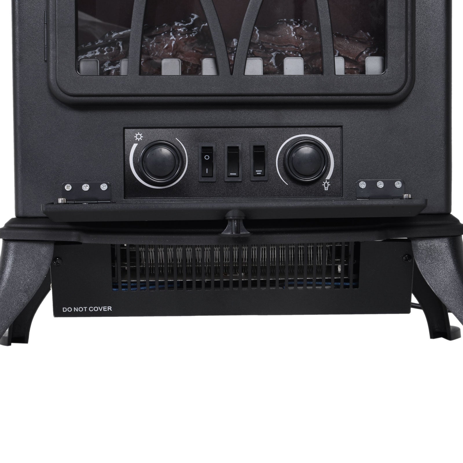 Fynco - Electric Stove Heater with Realistic Flame Effect, 2000W Portable Indoor Freestanding Electric Fireplace with Adjustable Thermostat, Black