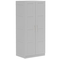 Double Paneled Door Wardrobe, with Shelves - Grey