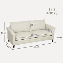 3 Seater Sofa, Modern Fabric Sofa Couch with Spring Cushion, Rubber Wood Legs, 191cm Upholstered Settee for Living Room, Bedroom, Home Office, Guest Room, Cream White
