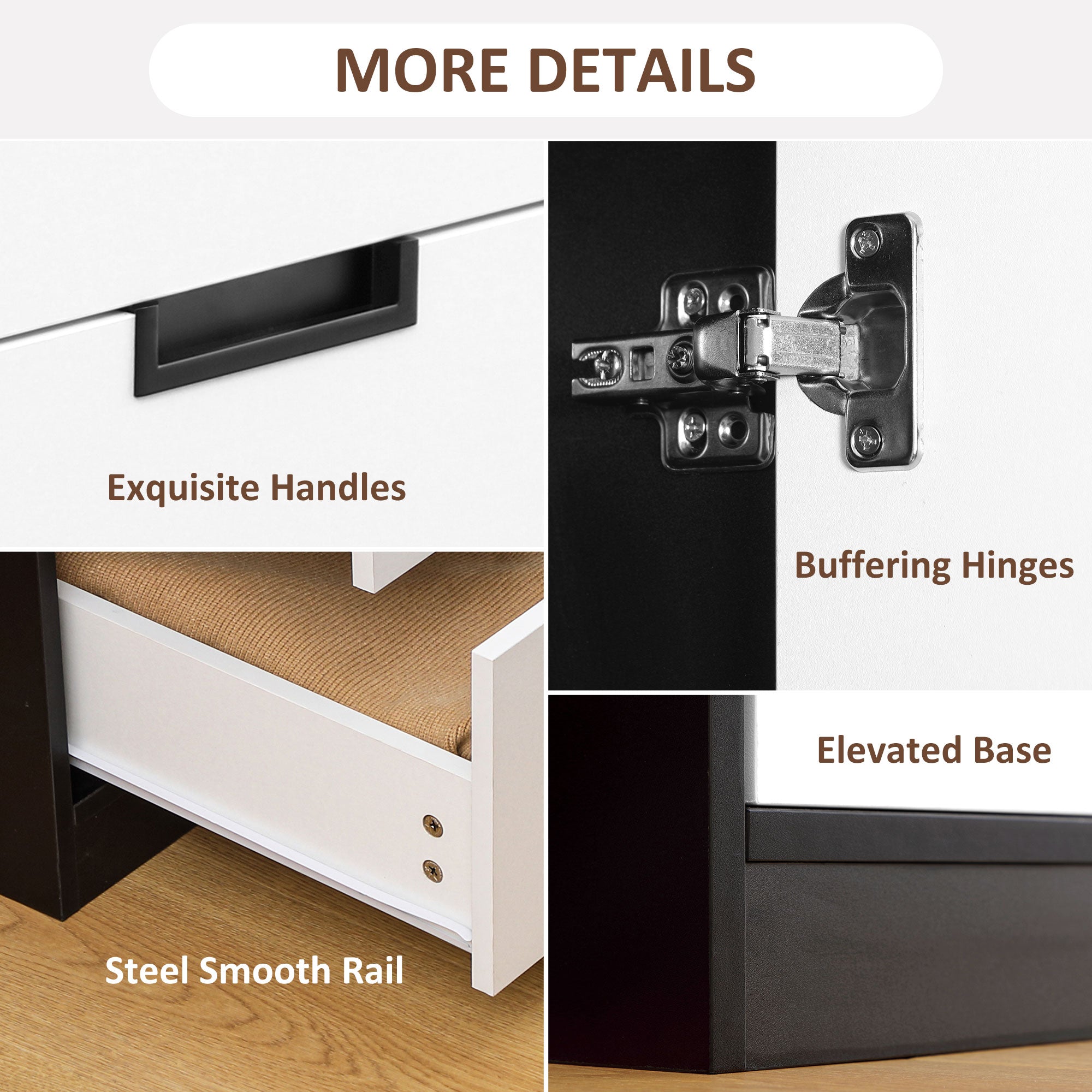 Bedroom Furniture Set, Wardrobe with Hanging Rod, 4 Drawer Chest of Drawers, 2 Bedside Tables with Storage, White and Black
