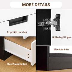 Bedroom Furniture Set, Wardrobe with Hanging Rod, 4 Drawer Chest of Drawers, 2 Bedside Tables with Storage, White and Black