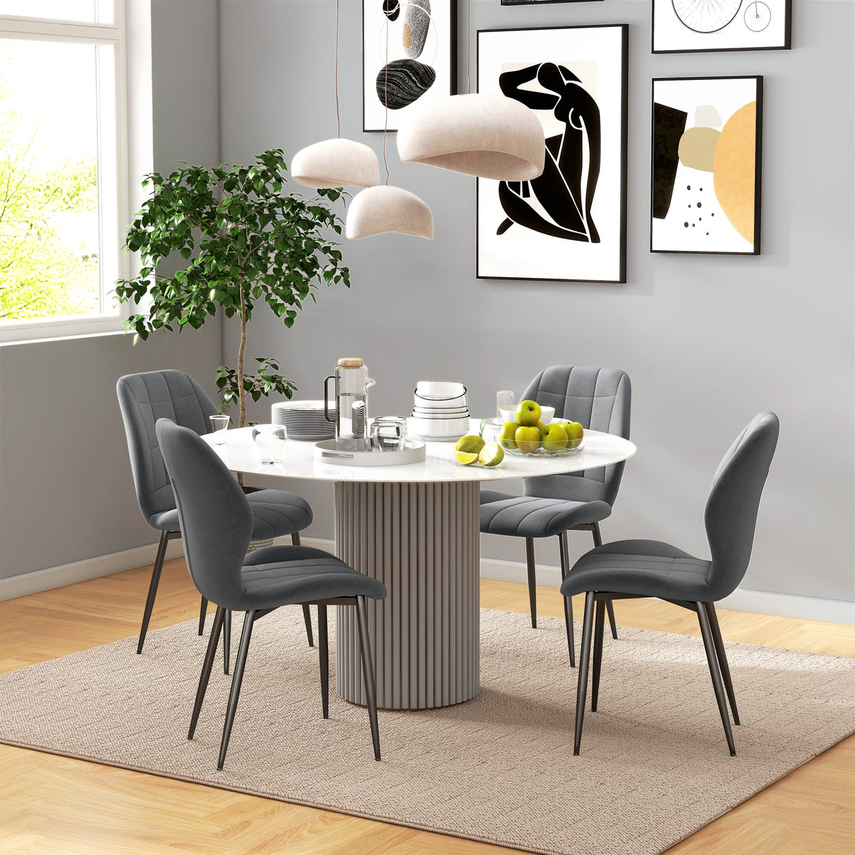 Set of Four Flannel Relaxed Tub Dining Chairs - Dark Grey