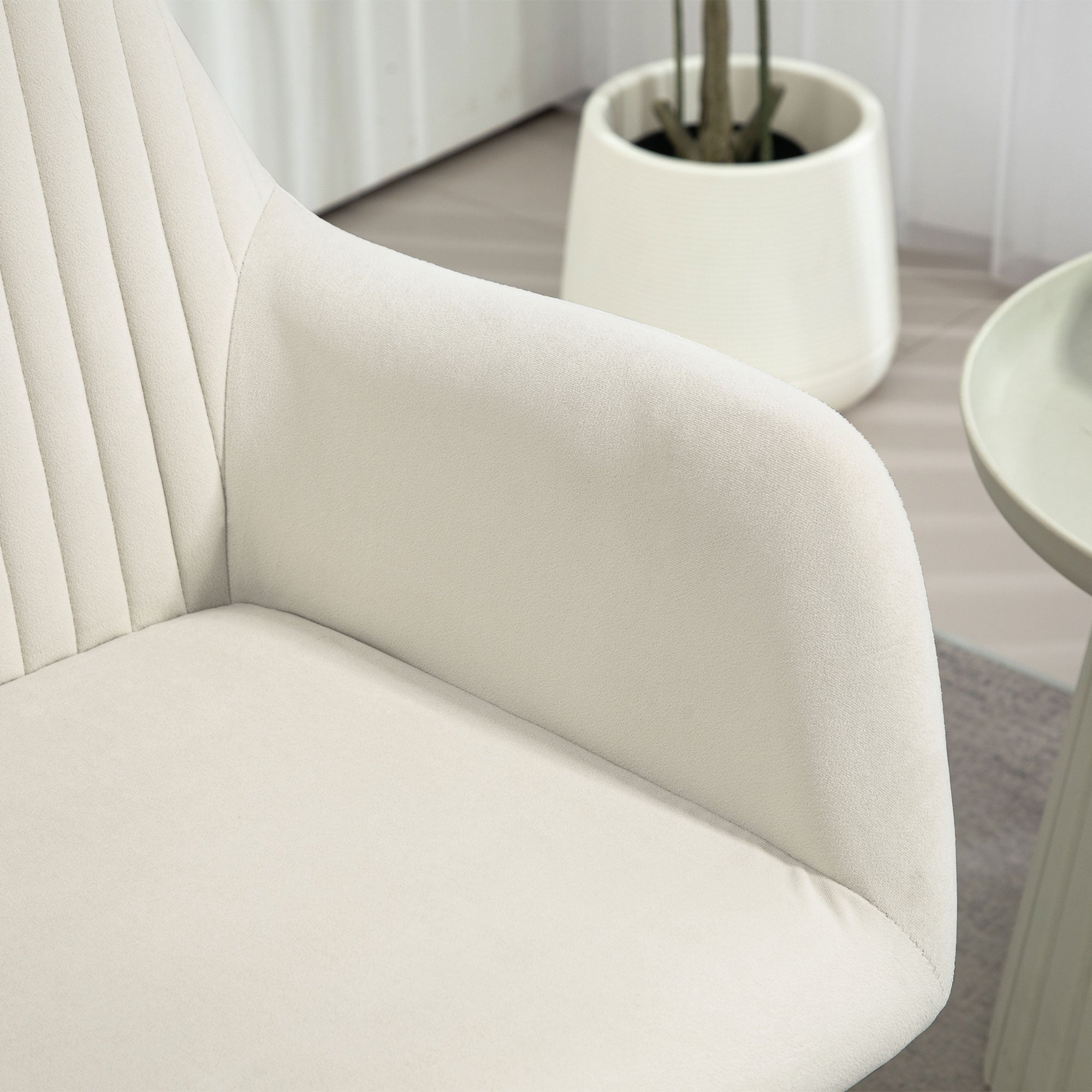 Modern Arm Chair Set of 2 Upholstered Accent Chair with Metal Base for Living Room Cream White