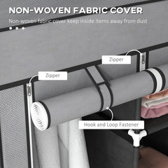 Fabric Wardrobe for Bedroom, Portable Wardrobe with 5 Shelves, 2 Hanging Rails and 3 Fabric Drawers, Foldable Closet, 125 x 43 x 162.5cm, Dark Grey