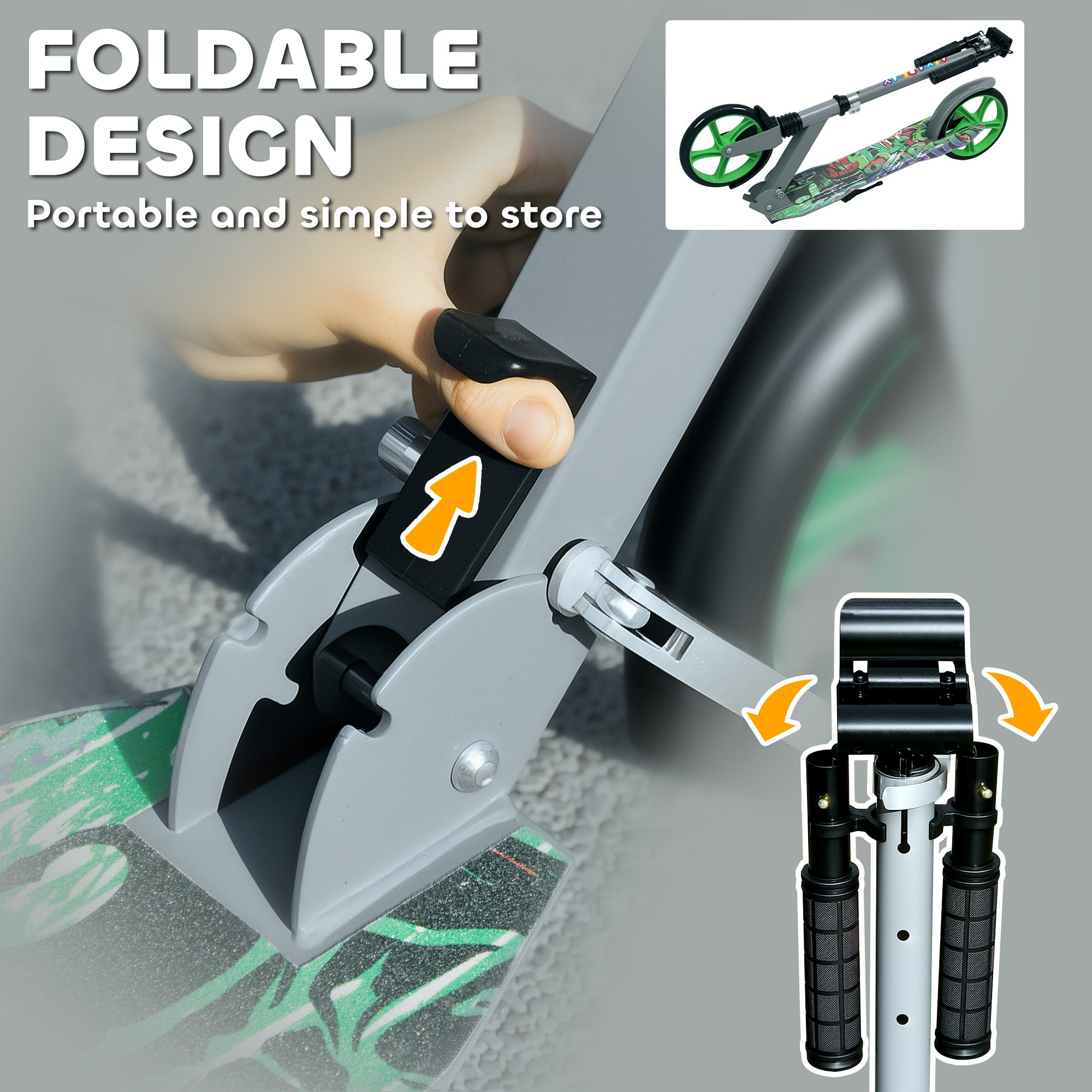 AIYAPLAY Foldable Kids Scooter with Adjustable Handlebar, 200mm Big Wheel, Rear Fender Brake, for Ages 6-12 Years, Green