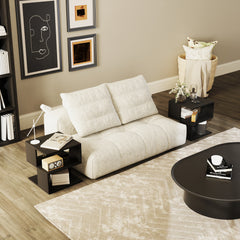 Set of 2 Side Table Square Coffee Table, Modern End Table with 2 Tier Storage Shelves for Living Room, Bedroom, Black