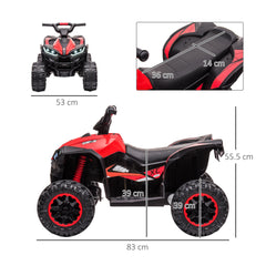 12V Ride-On Quad Bike w/ Music, Horn, for Ages 3-5 Years - Red