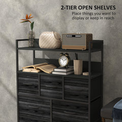 Rustic Chest of Seven Fabric Drawers - Black