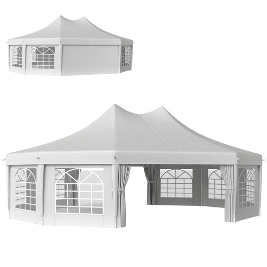 10 Sides Decagonal Garden Gazebo Marquee Party Tent Wedding Canopy Outdoor Heavy Duty Metal Frame (8.9m x 6.5m) - White