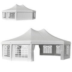 10 Sides Decagonal Garden Gazebo Marquee Party Tent Wedding Canopy Outdoor Heavy Duty Metal Frame (8.9m x 6.5m) - White
