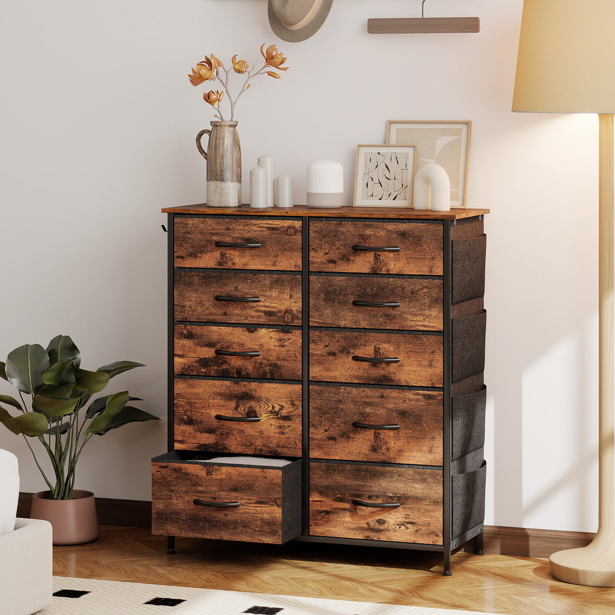 Chest of Ten Fabric Drawers - Rustic Brown