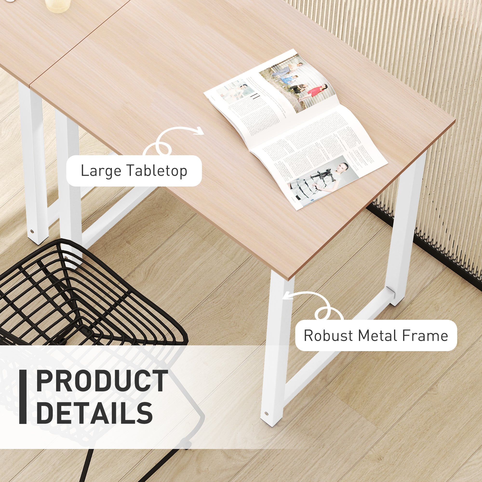 Computer Desk, Writing Table, 80 x 60 x 76cm Workstation for Home Office, Study with Metal Frame, Simple Assembly, White