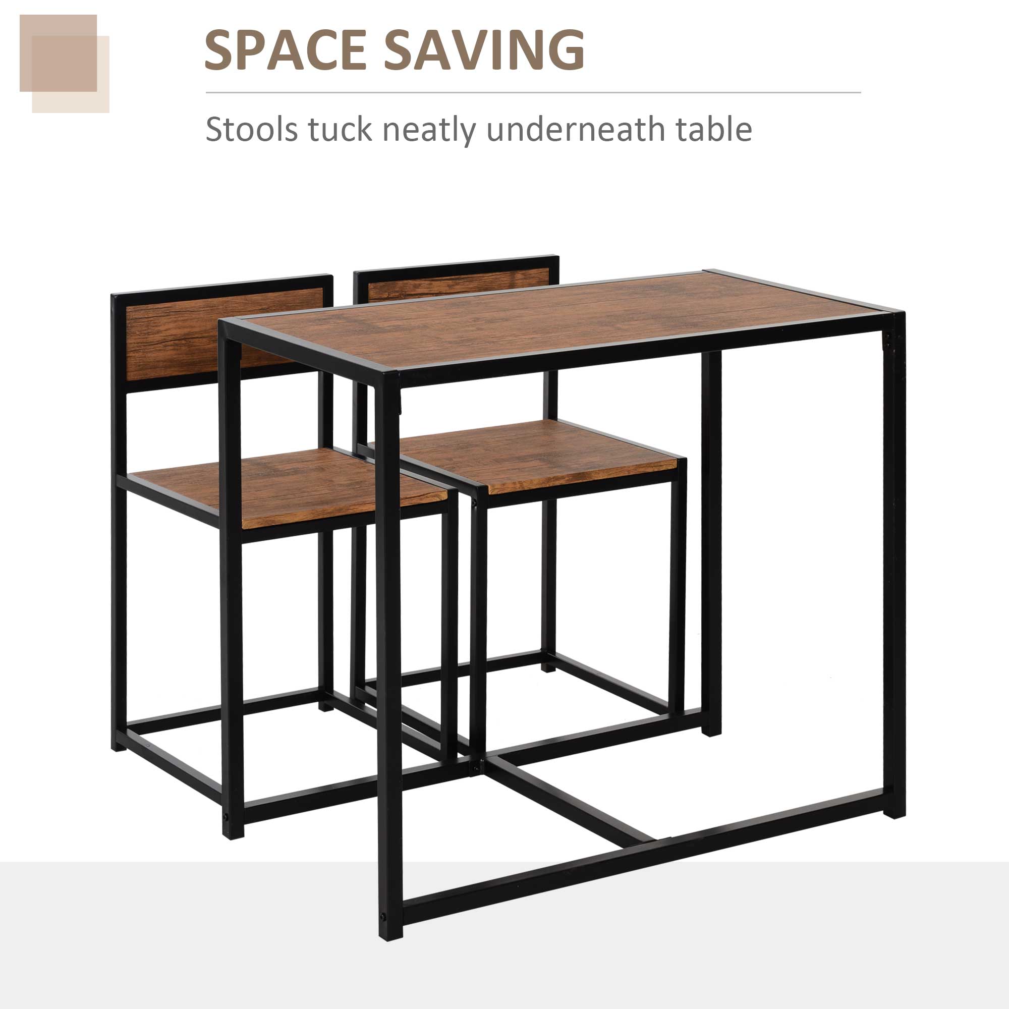 Dining Table and Chairs Set 2, Dining Room Sets, Rectangular Space Saving Table and 2 Chairs for Compact Kitchens, Steel Frame, Natural