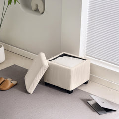 Storage Ottoman Bench, Corduroy Footstool with Removable Lid and Legs, 40cm Storage Chest Box for Living Room, Bedroom, Hallway, Beige