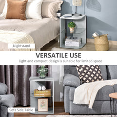 Modern Side Table Set of 2, Three Layer Bedside Table Nightstand with 2 Storage Shelves, for Living room, Bedroom, Grey