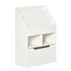 Kids Bookshelf, Toy Organiser, with Storage Drawer, Wheels - White