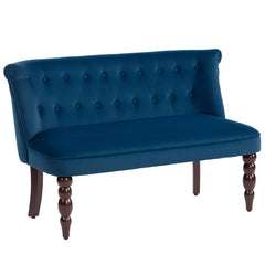 Fynco - Velvet 2 Seater Sofa, Button Tufted Wingback Loveseat with Rubber Wood Legs for Living Room, Bedroom, Dark Blue