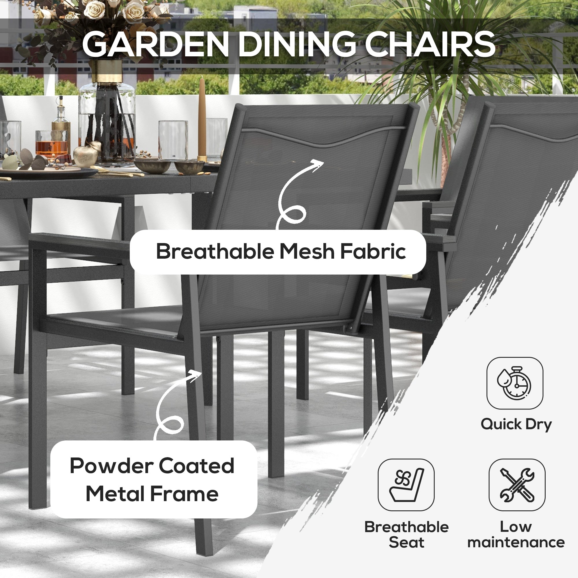 Seven-Piece Metal Dining Set, with Glass-Top Table - Grey