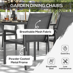 Seven-Piece Metal Dining Set, with Glass-Top Table - Grey