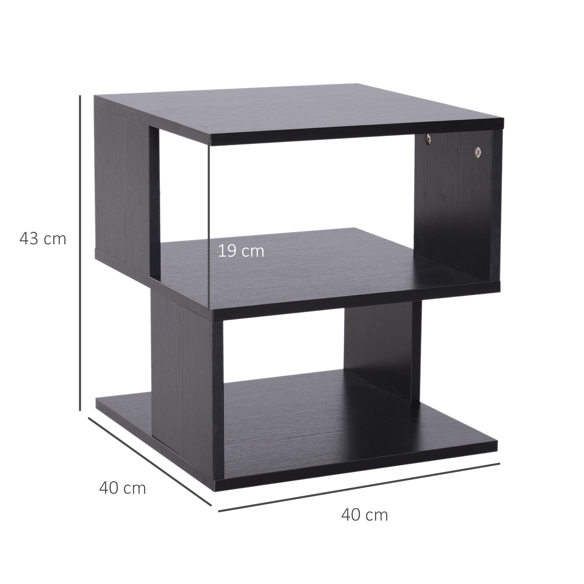 Set of 2 Side Table Square Coffee Table, Modern End Table with 2 Tier Storage Shelves for Living Room, Bedroom, Black