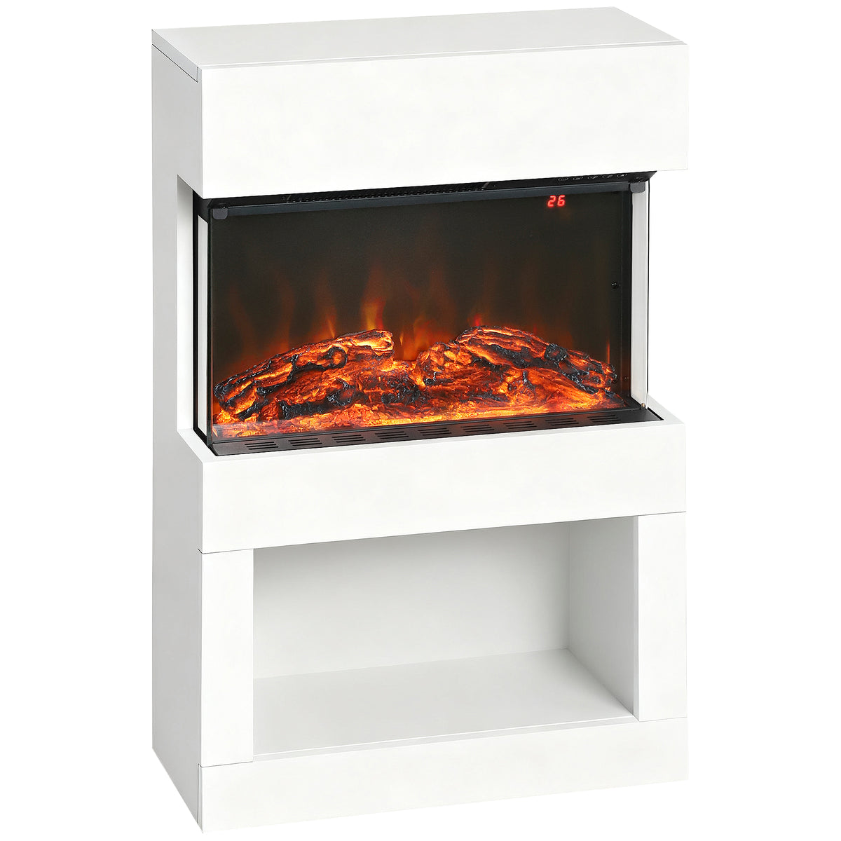 Fynco - Electric Fireplace with 3D Flame Effect, 6 Colours & 3 Brightness Levels, 1000W/2000W White Electric Fire and Mantel Reach up to 30㎡ Space with Remote & Timer, 3 Sided View for Living Room