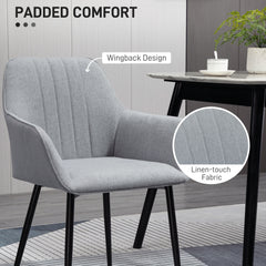 Dining Chairs Set of 4, Upholstered Linen Fabric Kitchen Chairs with Metal Legs for Living Room Dining Room, Light Grey