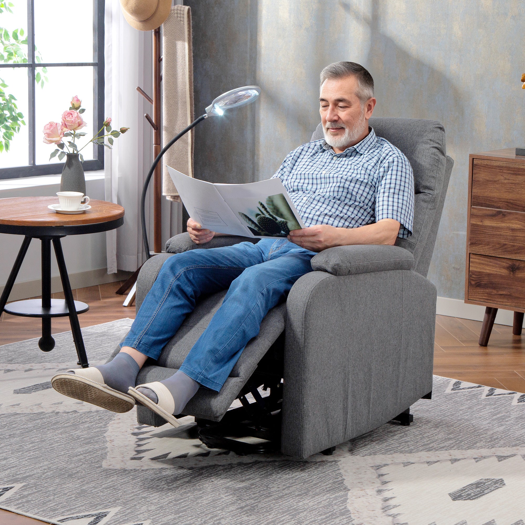 Fynco - Electric Rise/Recline Armchair, with Reading Light - Grey