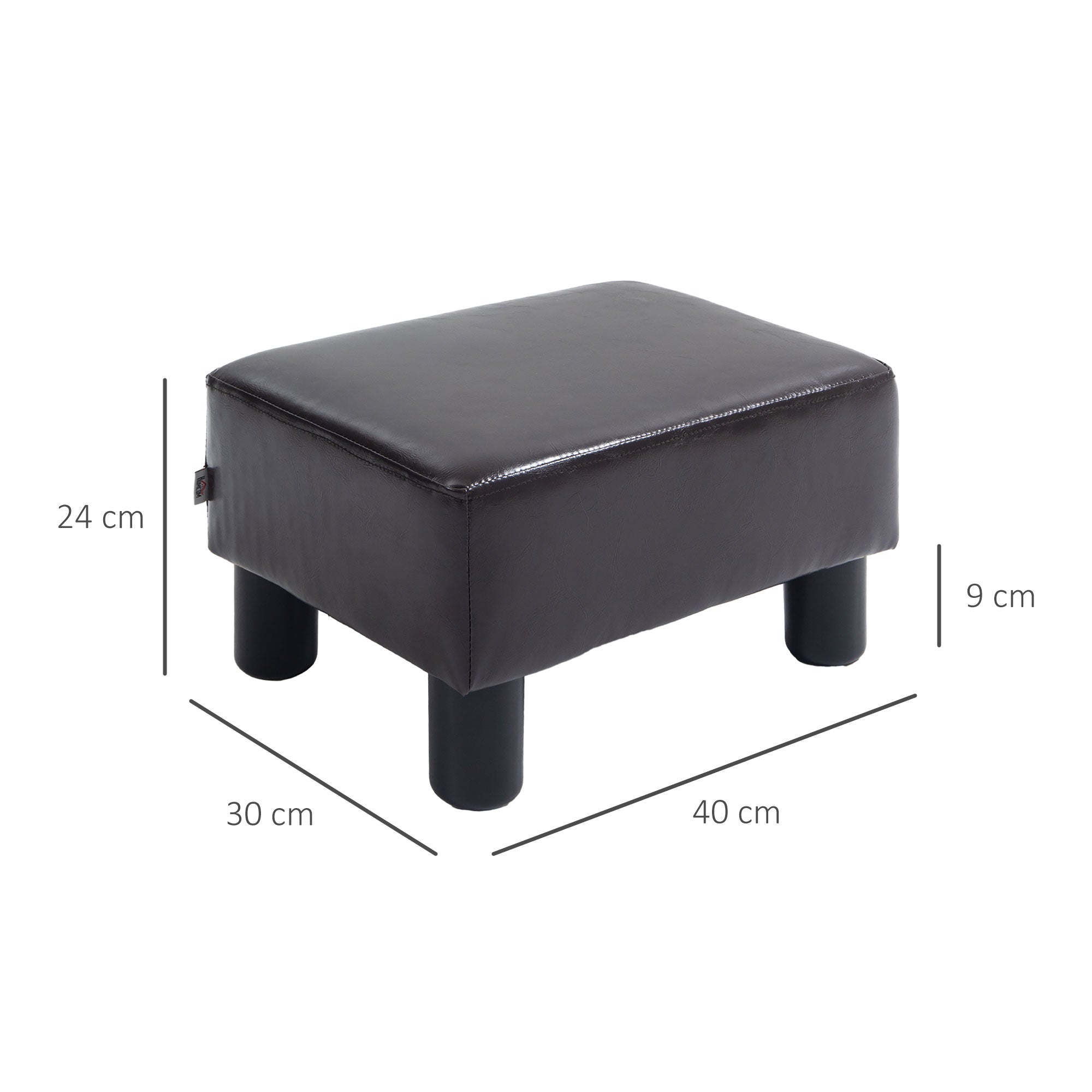 PU Leather Footstool Ottoman Cube with 4 Plastic Legs, Brown