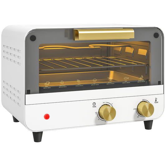 Small Toaster Oven, 12L Multifunction Mini Countertop Oven with Glass Door, Adjustable Temperature and Timer, Accessory Included, 750W, White