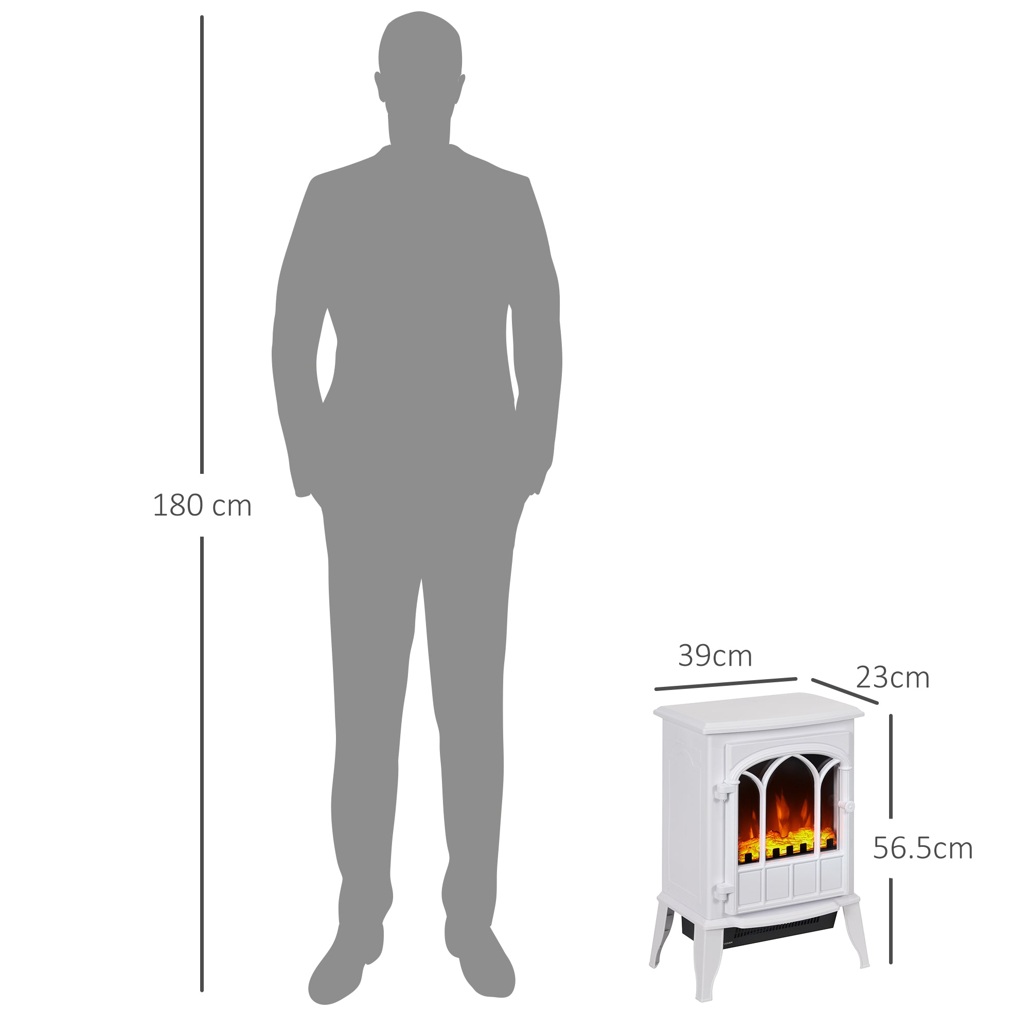 Fynco - Freestanding Electric Fireplace, Electric Log Burner with LED Flame Effect, Overheating Safety System, 1000W/2000W White