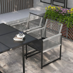 Five-Piece Metal Dining Set, with Folding Back Chairs, Light Grey
