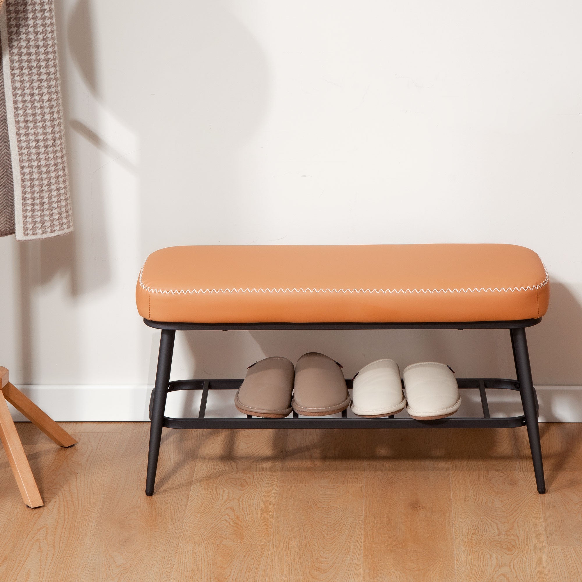 Fynco - PU Leather Shoe Storage Bench - Brown