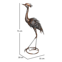 Heron Garden Statue, Standing Garden Ornament, Metal Garden Gift with Stakes for Patio Pond Landscape Decoration, Silver Tone
